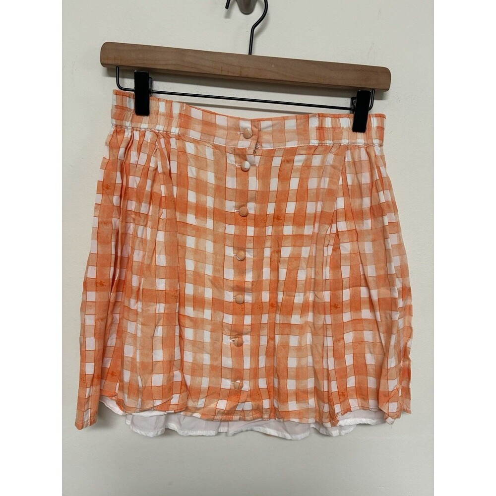 Urban Outfitters Womens Skirt Size M Pleated Mini Gingham Button Up Orange